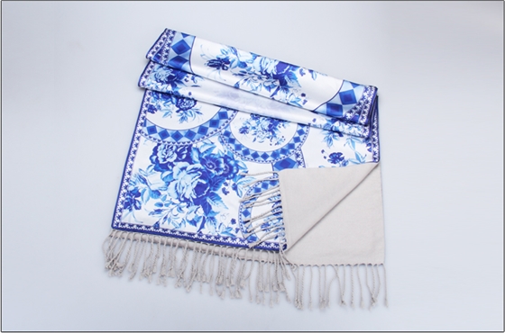 真絲披肩 印花披肩 青花瓷披肩