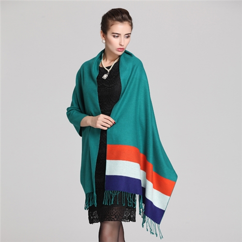 秋冬條紋披肩