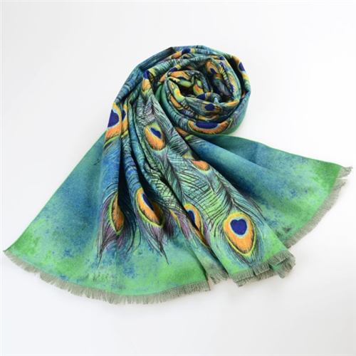 孔雀開屏印花披肩