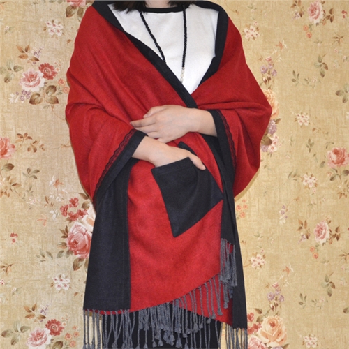 新款拉絨口袋披肩