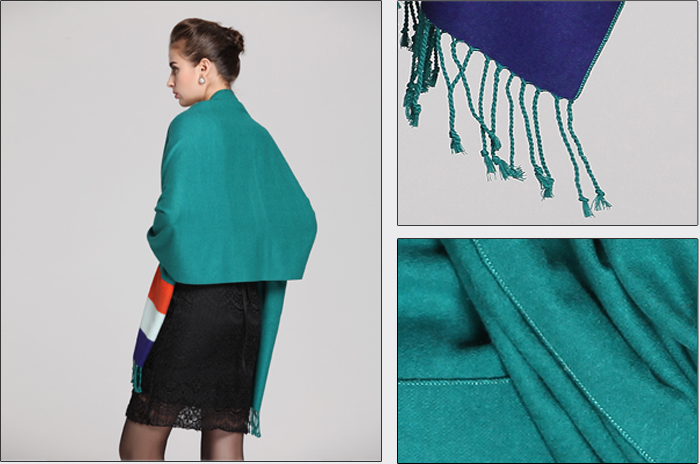 素色條紋披肩 拉絨披肩