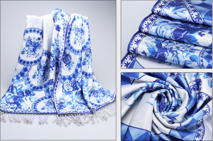 真絲披肩 印花披肩 青花瓷披肩 真絲披肩 印花披肩 青花瓷披肩