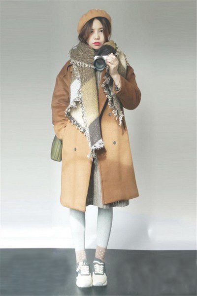 駝色大格子圍巾