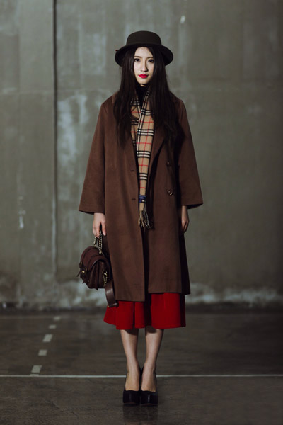 駝色經典格子圍巾