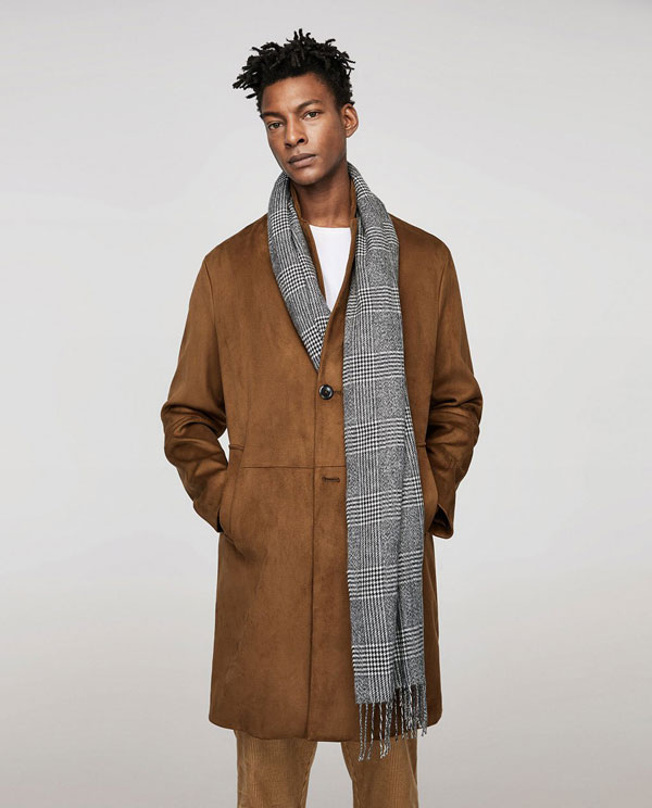 黑白格男士圍巾